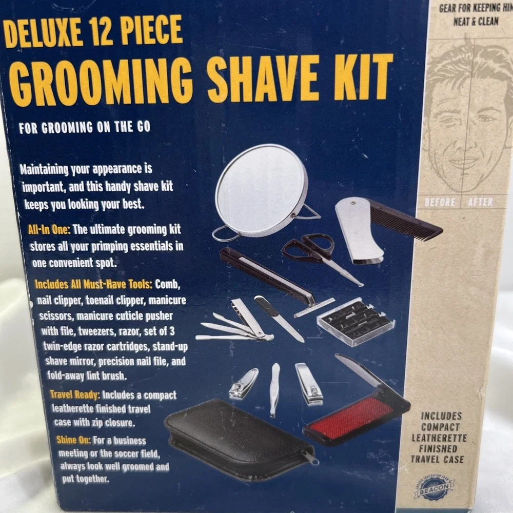 Manscaper Deluxe 12 Piece Grooming Shave‎ Kit For Grooming On The Go New New